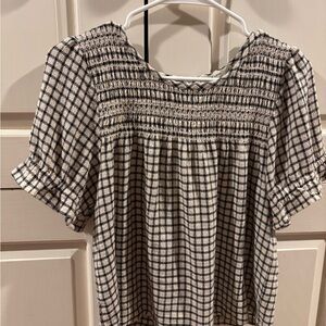 Marine Layer Black and Cream Checkered Blouse